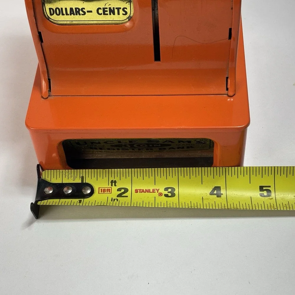 Vintage Orange Uncle Sam's 3 Coin Register Bank Metal Nickel Dime Quarters Japan